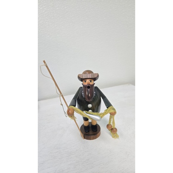 Erzgebirgische Volkskunst Other - Vintage Erzgebirge Christmas German Smoker Fisherman Wood Incense Figurine